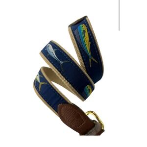 ZEP-PRO Leather Canvas SAILFISH CHASE Flying Fish Ribbon Belt sz 36 Brass Buckle